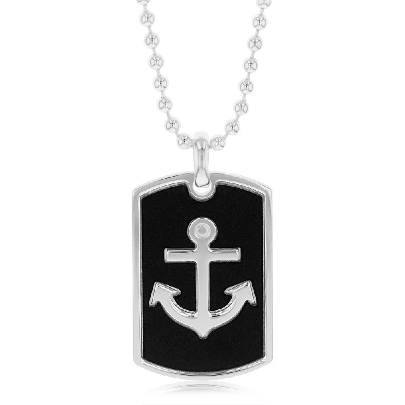 Sterling Silver Anchor Dog Tag Pendant on 55cm Chain