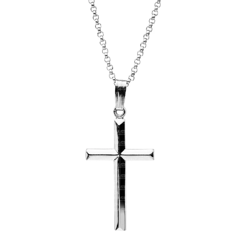 Sterling Silver Beveled Cross Pendant Necklace 20"