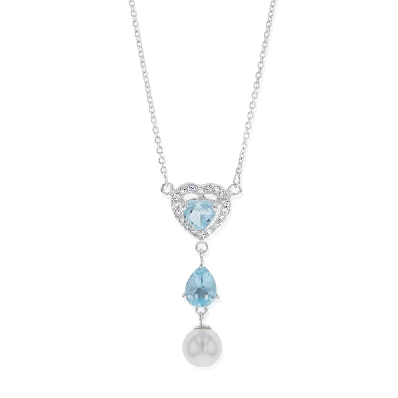 Sterling Silver Created Blue Topaz And Cubic Zirconia Pendant On 42cm Chain