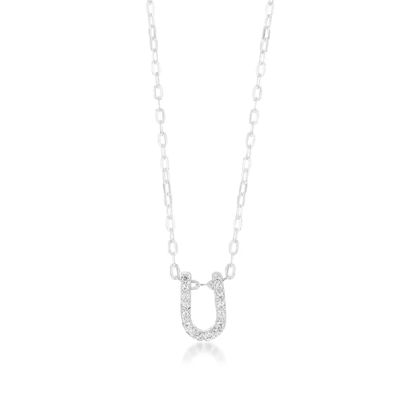 Sterling Silver Cubic Zirconia Initial "U" Pendant On 39+3cm Chain