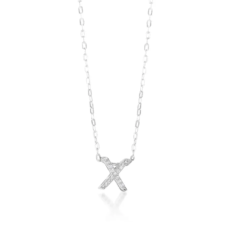 Sterling Silver Cubic Zirconia Initial "X" Pendant on 39+3cm Chain