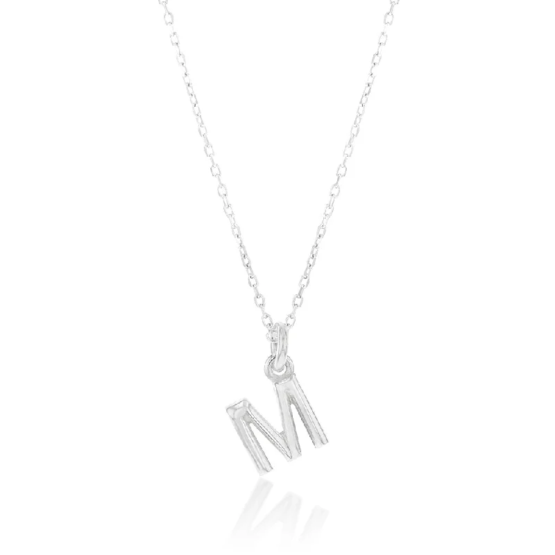 Sterling Silver Initial Letter "M" Pendant On 45cm Chain