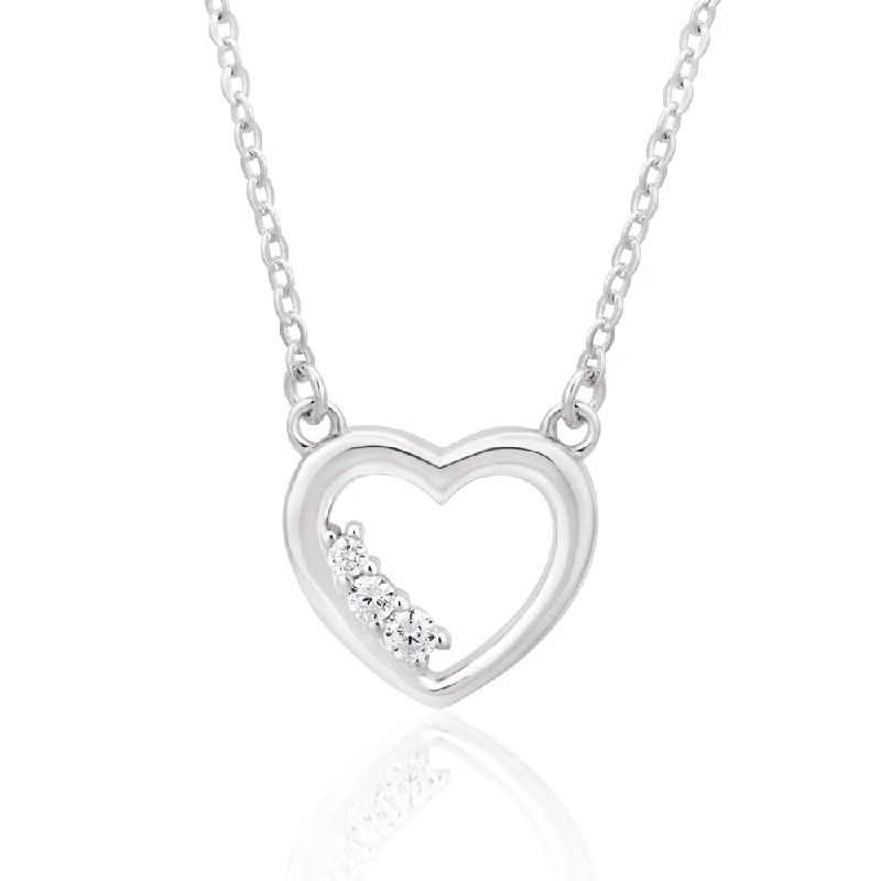 Sterling Silver Rhodium Plated Cubic Zirconia Open Heart Pendant With 42 + 3cm Chain