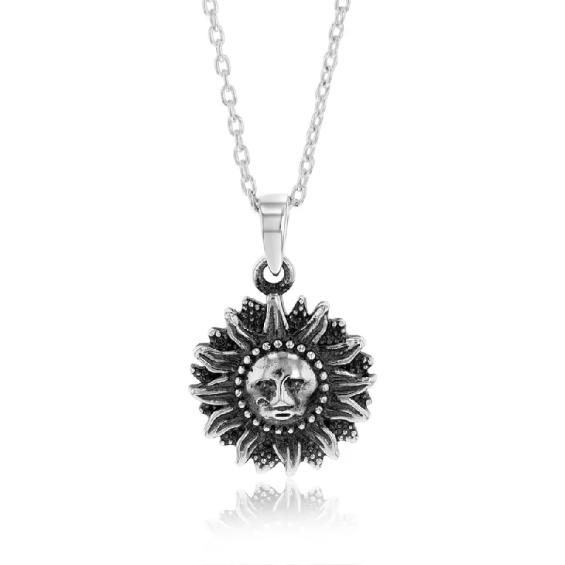 Sterling Silver Sun Oxidised Pendant With 45cm Chain