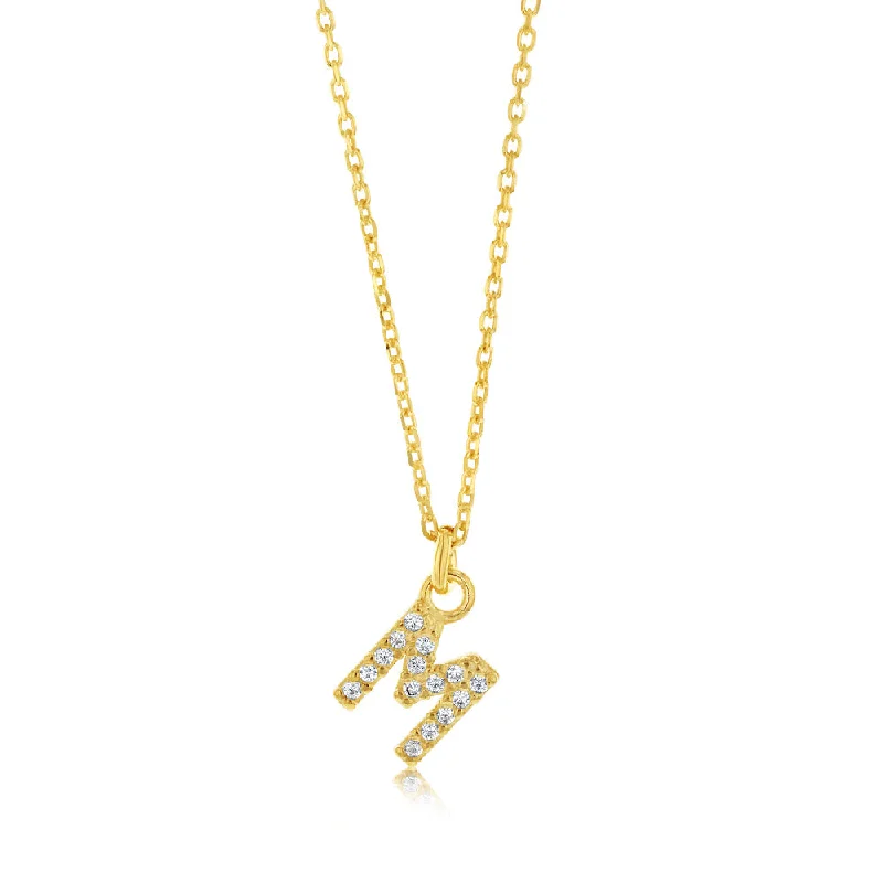 Sterling Silver Yellow Gold Plated Initial "M" Pendant On 45cm Chain