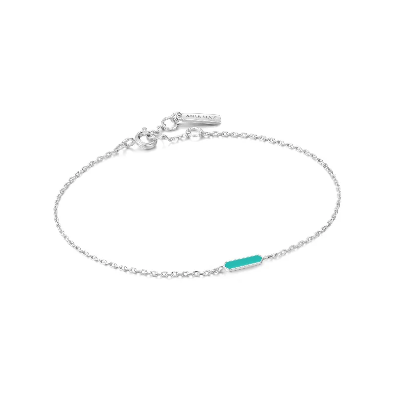 Teal Enamel Bar Silver Bracelet