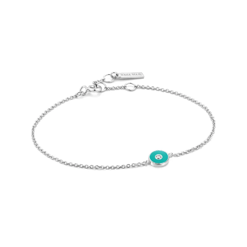 Teal Enamel Disc Silver Bracelet