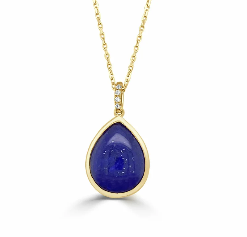 Teardrop Lapis & Diamond Necklace