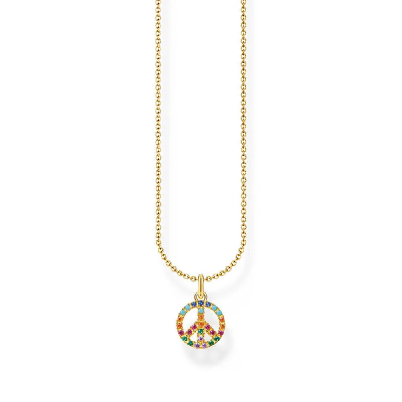 Thomas Sabo Sterling Silver Gold Plated Charm Club Rainbow Peace Pendant On Chain