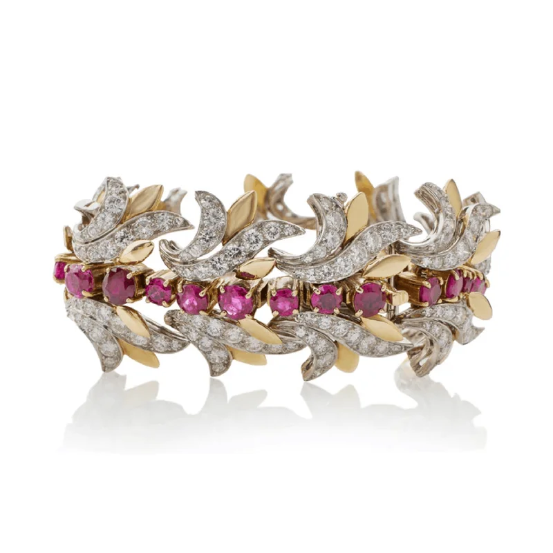 Tiffany & Co. 1950s Platinum & 18KT Yellow Gold Ruby & Diamond Bracelet