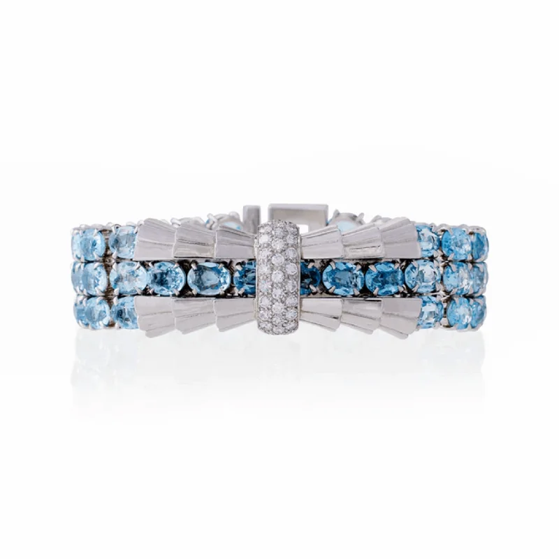 Tiffany & Co. & Verger Frères French 1930s Platinum Diamond & Aquamarine Bracelet