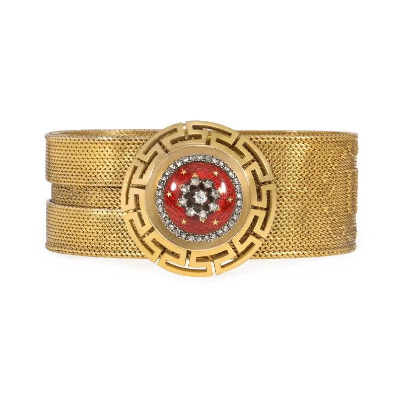 Victorian 15KT Yellow Gold Diamond & Enamel "Remembrance" Bracelet