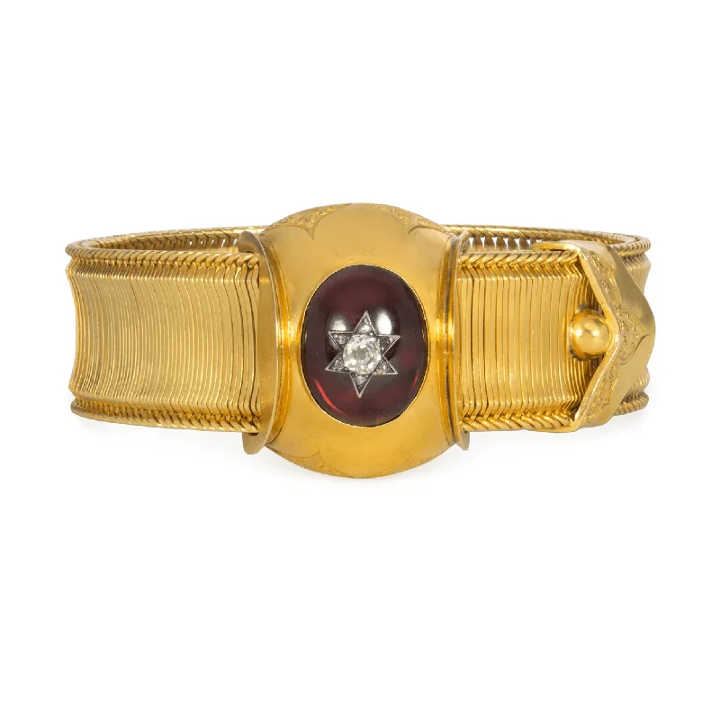 Victorian 15KT Yellow Gold Garnet & Diamond Bracelet