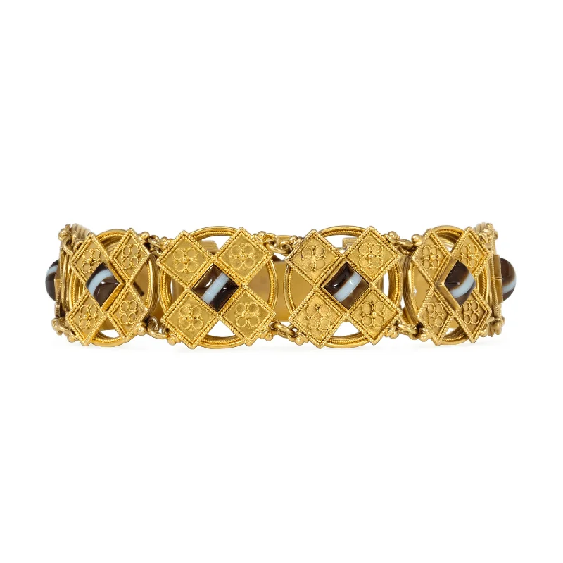 Victorian 18KT Yellow Gold Agate Bracelet